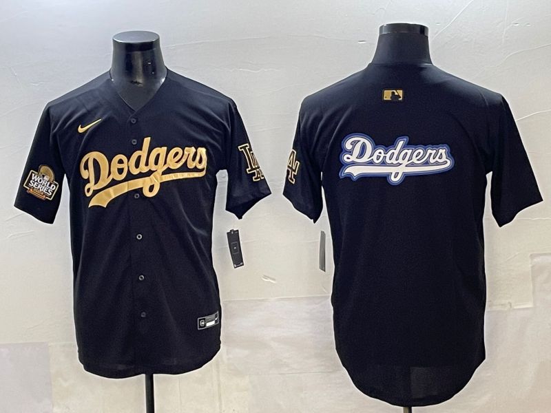Men Los Angeles Dodgers Blank Black Gold Nike MLB Jersey style 0024